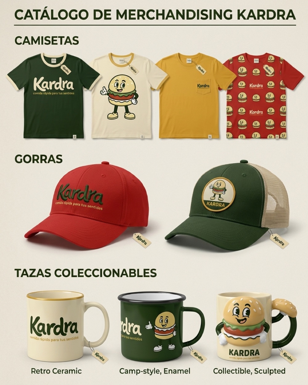 Catálogo de merchandising Kardra: camisetas, gorras y tazas coleccionables